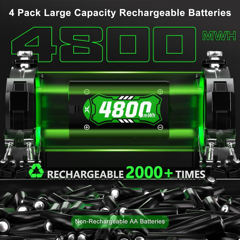 Ponkor Xbox Controller Rechargeable Battery Packs (4×4800Mwh) with Fast Charging Dock, Compatible with Xbox One, Series X|S, High-Capacity, Long-Lasting, LED Glow, Overheat Protection