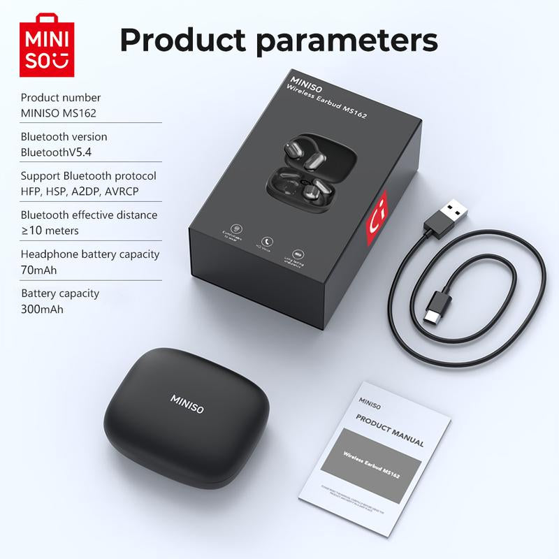 MINISO MS162 Wireless Bluetooth 5.4 HIFI Sound Quality Bluetooth Headphones Sports Gaming with Low Latency Earbuds Touch Control IPX5 Waterproof with Microphone Earphones Headsets