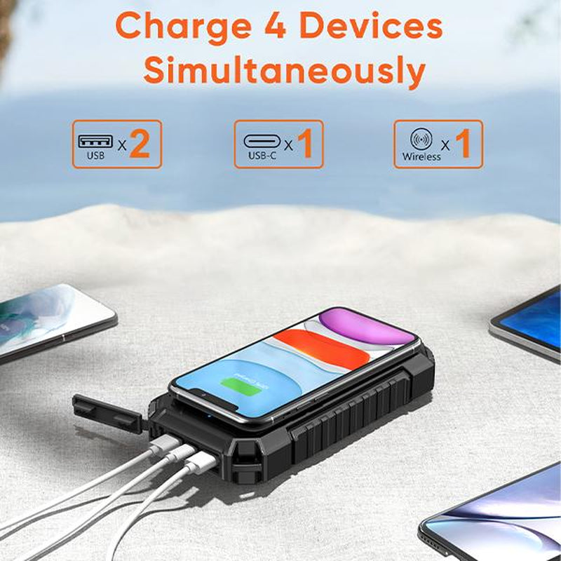 Solar Power Bank 26800Mah, Wireless Portable Charger Fast Charge 3.0A Solar Charger External Battery with 4 Outputs & Flashlight for Phone, Tablet and Camping Outdoors, Best Gifts for Family, Friends