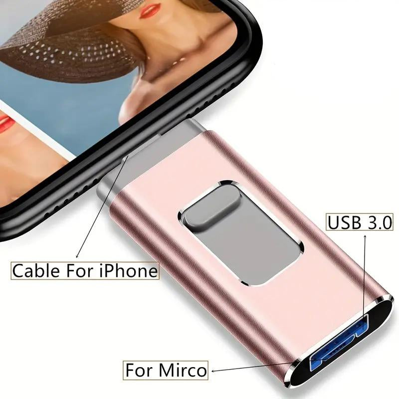 High-Speed Flash Drive for Iphone & Type-C & Android & PC, USB 3.0 External Drive, Memory Stick Photo Stick Thumb Drive Pendrive, Plug and Play with App, 64GB 128GB 256GB 512GB 1TB Portable Backup Storage