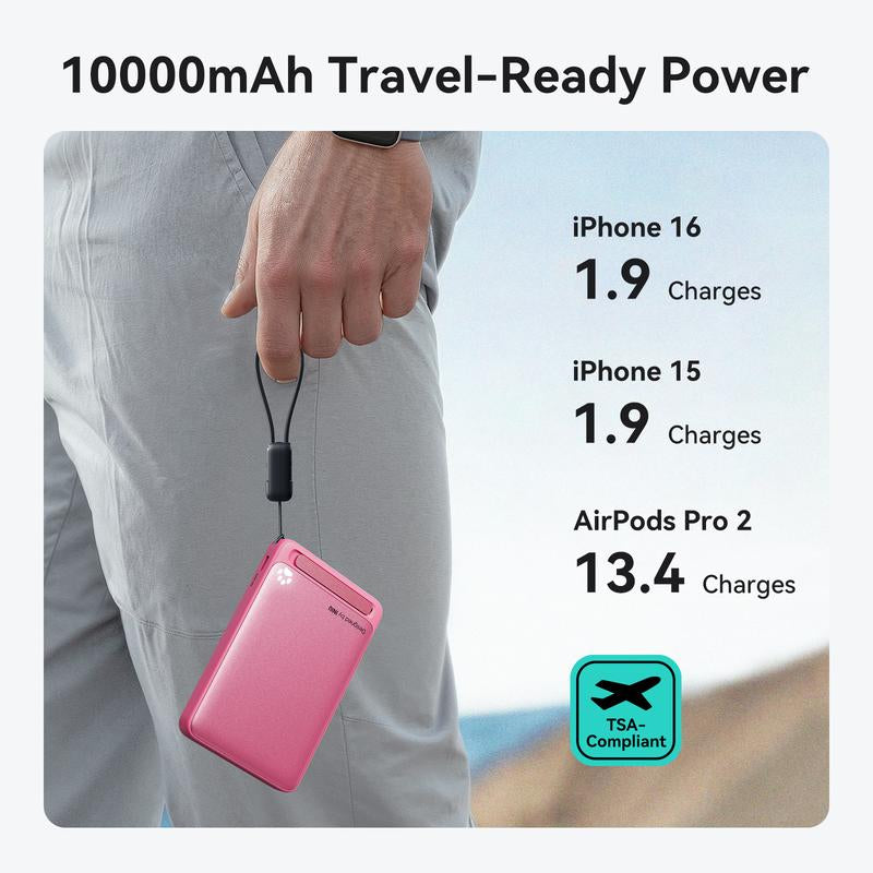 INIU Magfino 10000Mahportable Charger, Ultra Slim Qi2 Certified 10000Mah 45W Magnetic Power Bank, Super Fast Charge, Metal USB C In&Out Wireless Battery Pack with Foldable Stand, Phone Charger, Only for Iphone 17 16 15 14 13 12 Series