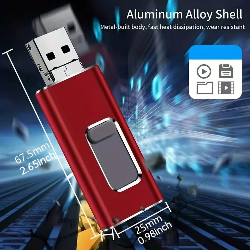 High-Speed Flash Drive for Iphone & Type-C & Android & PC, USB 3.0 External Drive, Memory Stick Photo Stick Thumb Drive Pendrive, Plug and Play with App, 64GB 128GB 256GB 512GB 1TB Portable Backup Storage