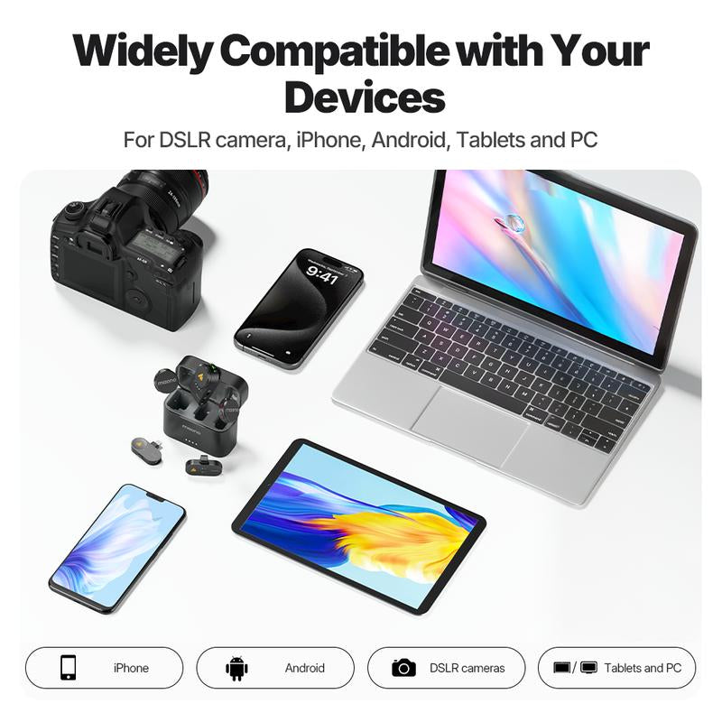 Maono T5 Wireless Lavalier Microphone, Audio Noise Reduction, Compatible with PC Camera, Iphone, Type C Android Smartphone, Ideal for Youtube, Facebook,Tiktok Video Vlogging, Streaming, Recording, Interview, Content Creating.