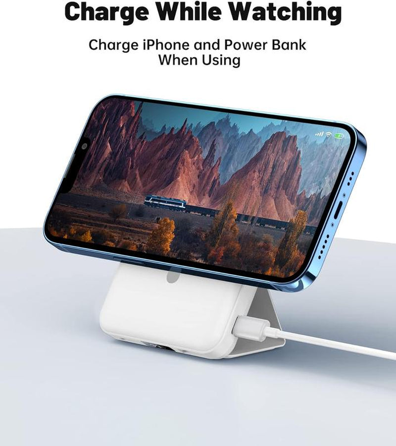 Wireless Charging Power Bank, 10000 Mah Power Bank with Folding Stand and USB-C Cable LED Display, Magnetic Power Bank 22.5W PD Fast Charging for Iphone