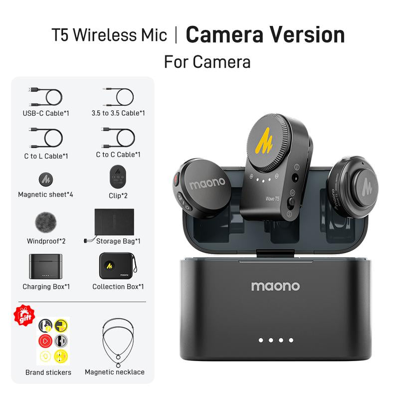 Maono T5 Wireless Lavalier Microphone, Audio Noise Reduction, Compatible with PC Camera, Iphone, Type C Android Smartphone, Ideal for Youtube, Facebook,Tiktok Video Vlogging, Streaming, Recording, Interview, Content Creating.