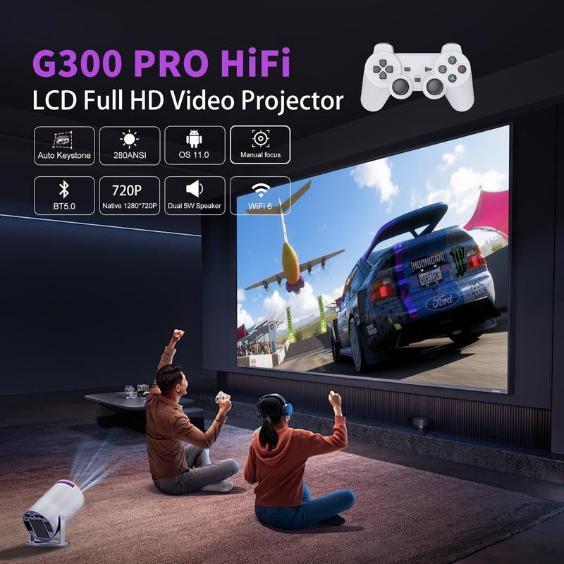 VELEC G300 PRO Hifi-Retro Game Projector: the Perfect Combination of Retro Game Console and Projector. It Has More than 15000+ Games. White #Springtok Controllers Audio
