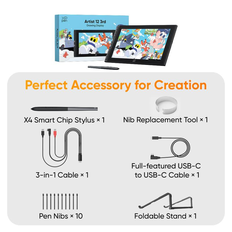 Black Friday Xppen Artist 12 3Rd Graphics Drawing Tablet 1920X1080 Resolution Anti-Glare AG Nano-Etched Glass 16K Pressure Levels X4 Smart Chip Stylus Foldable Stand Portable Writing Pad