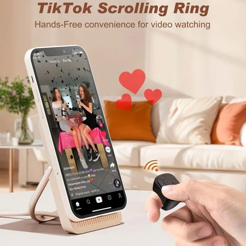 Wireless Mobile Phone Ring Remote Control with Page Turning for Selfies and Photos -USB Charging Portable Android Cellphone Camera Smartphone
