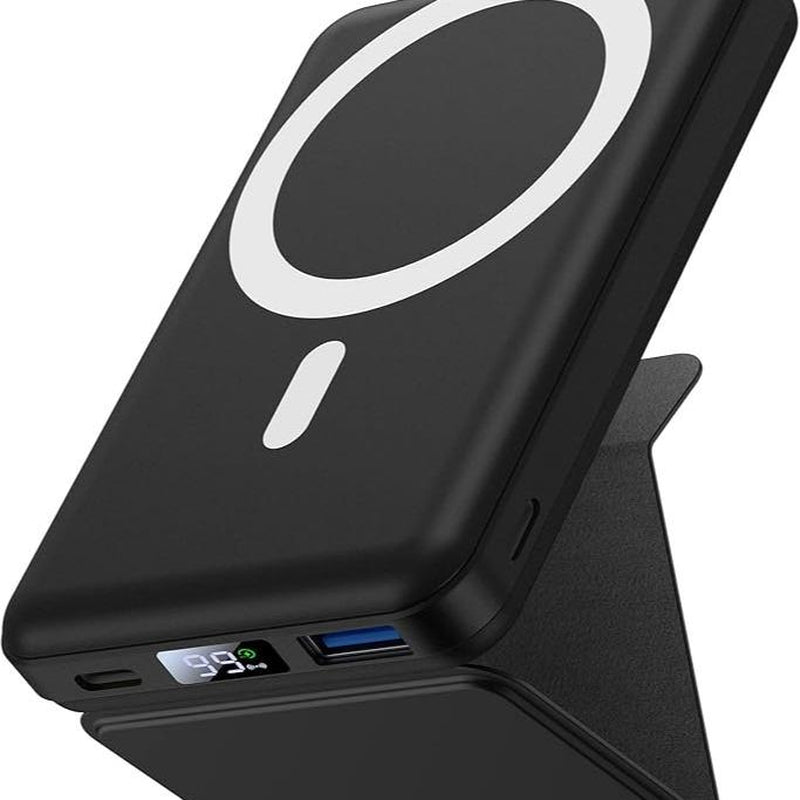 Wireless Charging Power Bank, 10000 Mah Power Bank with Folding Stand and USB-C Cable LED Display, Magnetic Power Bank 22.5W PD Fast Charging for Iphone