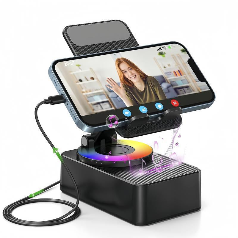 5-In-1 Wireless Speaker & Phone Stand – Bluetooth, Atmosphere Light, Power Bank | 5.3 HD Surround Subwoofer, 300° Rotatable Foldable Design | Ideal for Outdoor Picnics, Bedroom Movie Nights, Camping Trips, Office Desk Setup & Birthday Gatherings