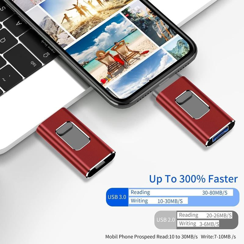 High-Speed Flash Drive for Iphone & Type-C & Android & PC, USB 3.0 External Drive, Memory Stick Photo Stick Thumb Drive Pendrive, Plug and Play with App, 64GB 128GB 256GB 512GB 1TB Portable Backup Storage