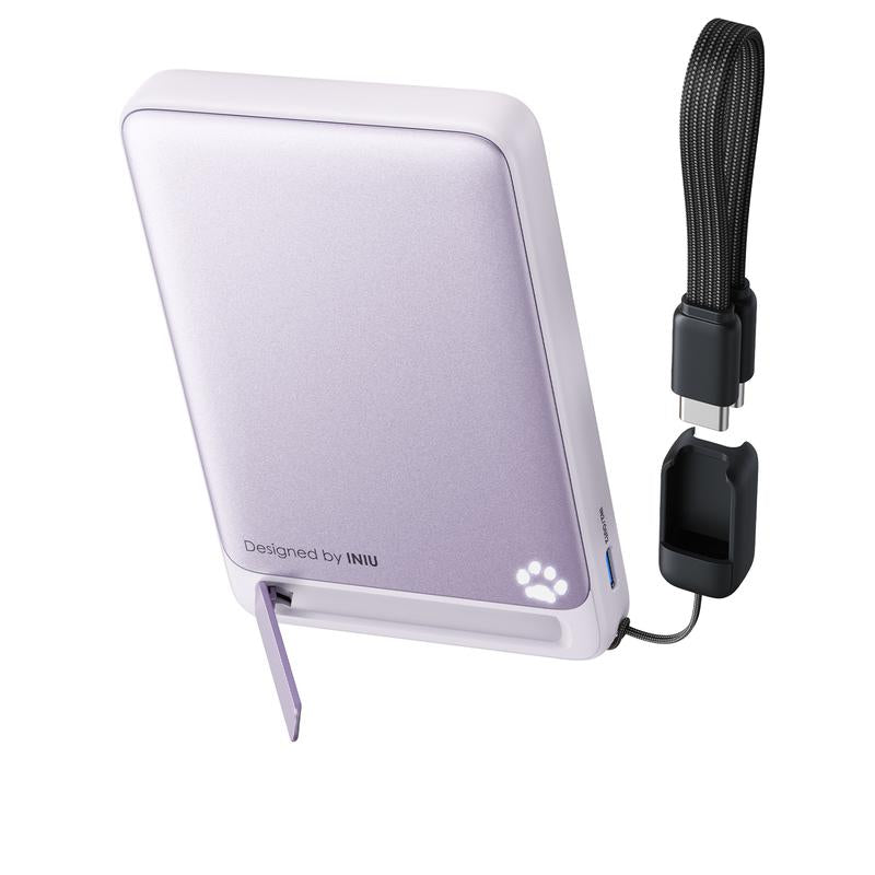 INIU Magfino 10000Mahportable Charger, Ultra Slim Qi2 Certified 10000Mah 45W Magnetic Power Bank, Super Fast Charge, Metal USB C In&Out Wireless Battery Pack with Foldable Stand, Phone Charger, Only for Iphone 17 16 15 14 13 12 Series