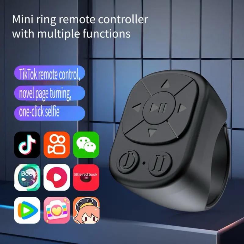 Wireless Mobile Phone Ring Remote Control with Page Turning for Selfies and Photos -USB Charging Portable Android Cellphone Camera Smartphone