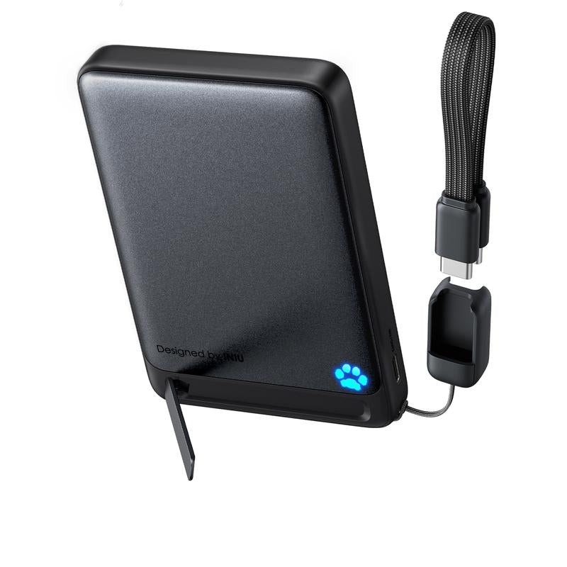 INIU Magfino 10000Mahportable Charger, Ultra Slim Qi2 Certified 10000Mah 45W Magnetic Power Bank, Super Fast Charge, Metal USB C In&Out Wireless Battery Pack with Foldable Stand, Phone Charger, Only for Iphone 17 16 15 14 13 12 Series