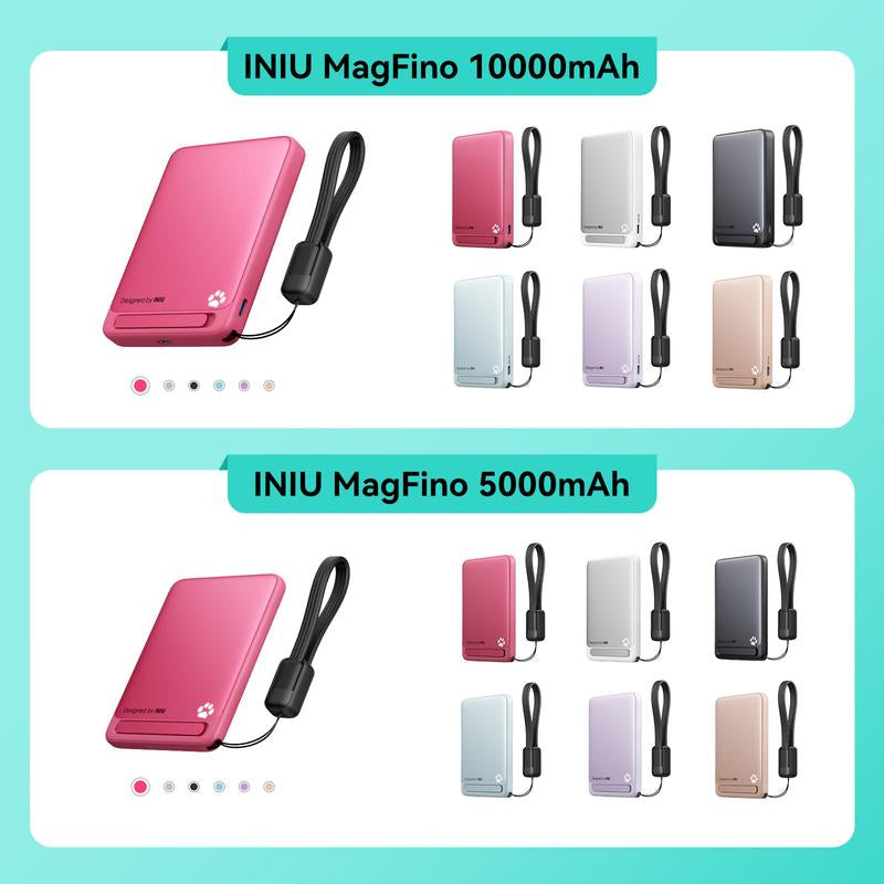 INIU Magfino 10000Mahportable Charger, Ultra Slim Qi2 Certified 10000Mah 45W Magnetic Power Bank, Super Fast Charge, Metal USB C In&Out Wireless Battery Pack with Foldable Stand, Phone Charger, Only for Iphone 17 16 15 14 13 12 Series