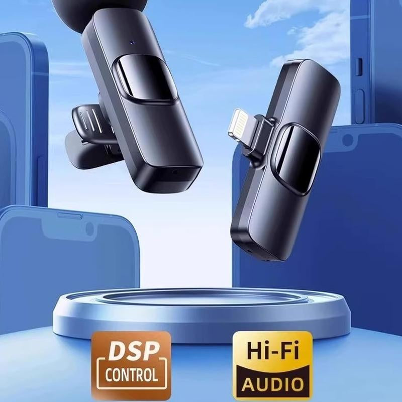 2 Pack Wireless Lavalier Microphone for Iphone Ipad and Android Phone, Lapel Mic Plug and Play Wireless Mic Noise Reduction Mini Microphone for Video Recording Interview Podcast Vlog Youtube Tiktok