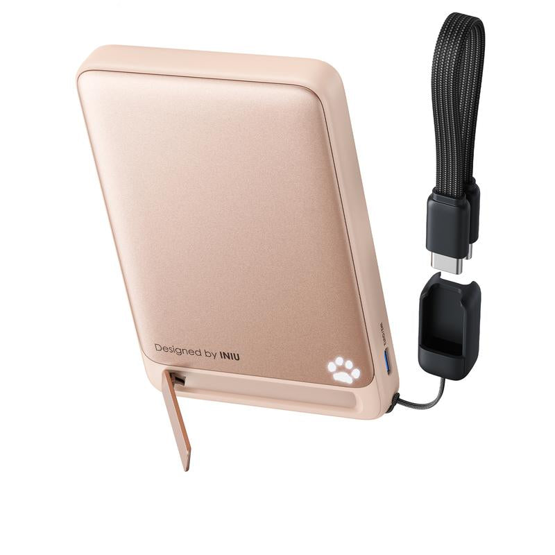 INIU Magfino 10000Mahportable Charger, Ultra Slim Qi2 Certified 10000Mah 45W Magnetic Power Bank, Super Fast Charge, Metal USB C In&Out Wireless Battery Pack with Foldable Stand, Phone Charger, Only for Iphone 17 16 15 14 13 12 Series