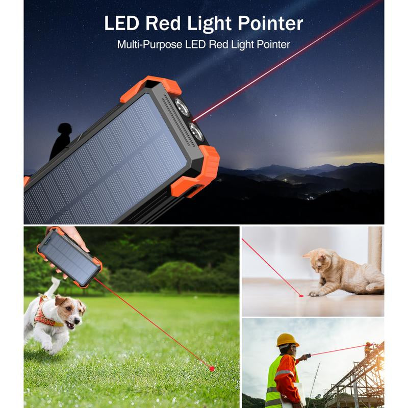 Sudrov 42800 Mah Solar Charger Power Bank Wireless Charger Built in 4 Cables 7 Outputs 15 Watts Fast Charging Power Bank for All Mobile Devices 3 Inputs Solar Portable Charger with Dual Flashlights, Carabiner and Thermometer