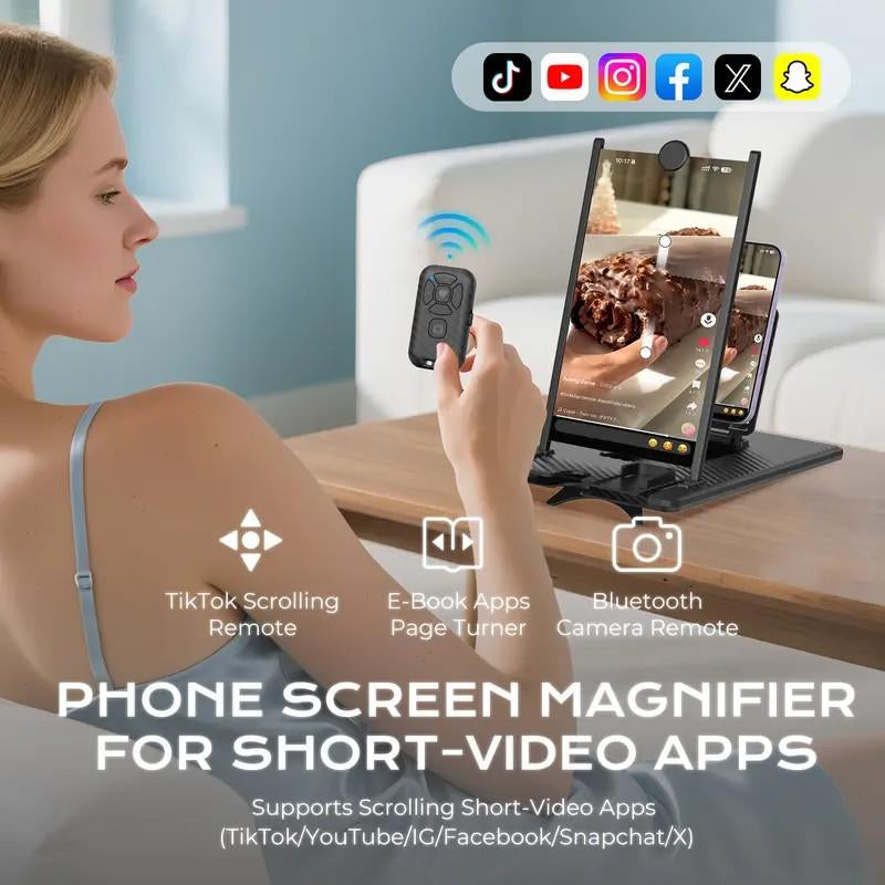 5-In-1 Vertical Screen Amplifier HD Version with Bluetooth-Compatible Remote, 3D Foldable Smartphone Stand, Compatible with All Phones