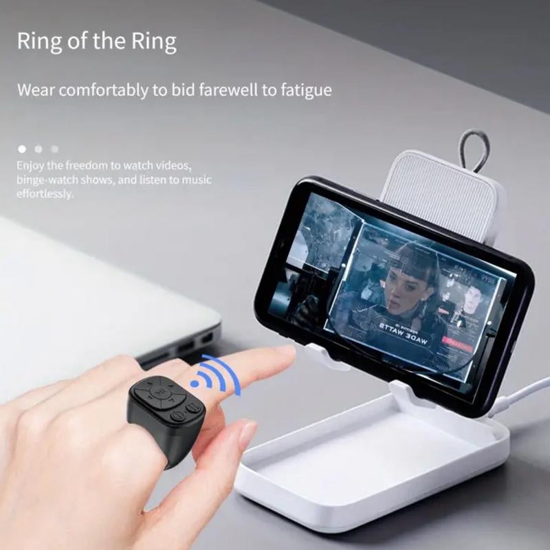 Wireless Mobile Phone Ring Remote Control with Page Turning for Selfies and Photos -USB Charging Portable Android Cellphone Camera Smartphone