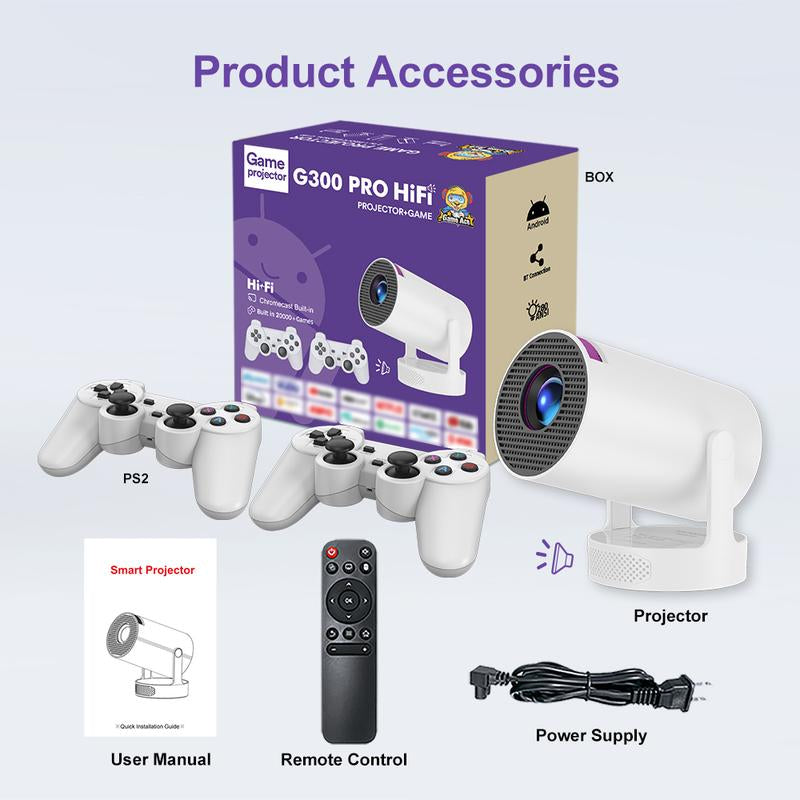 VELEC G300 PRO Hifi-Retro Game Projector: the Perfect Combination of Retro Game Console and Projector. It Has More than 15000+ Games. White #Springtok Controllers Audio