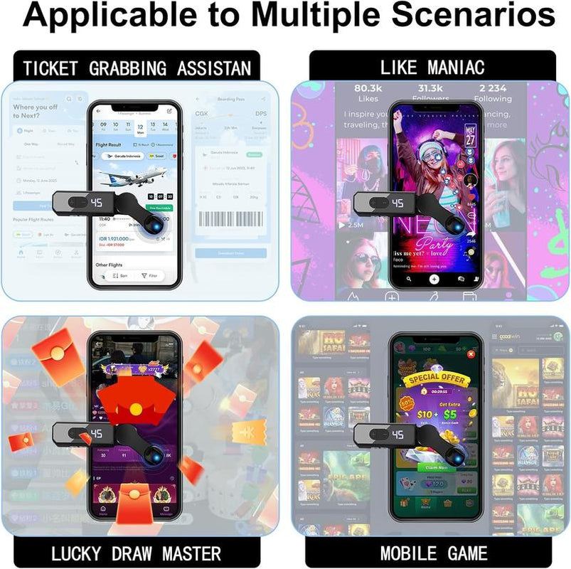 Portable Auto Clicker for Iphone Ipad Android Built-In Battery with Strong Battery Life Hands-Free Silent Operation Handy, Auto Tapper for Tiktok Live，Gaming,Likes & Reward Tasks (Black)