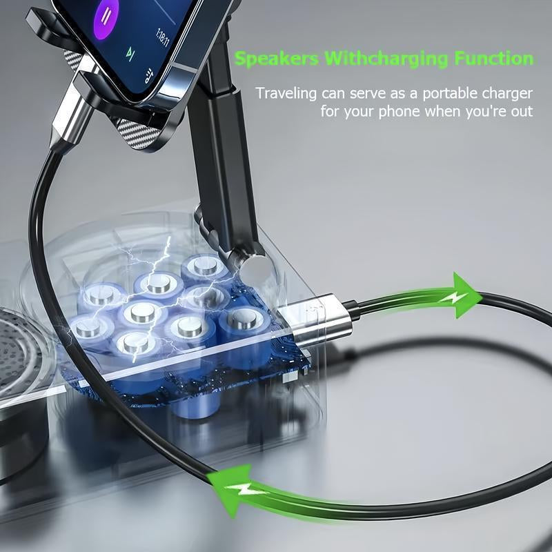 5-In-1 Wireless Speaker & Phone Stand – Bluetooth, Atmosphere Light, Power Bank | 5.3 HD Surround Subwoofer, 300° Rotatable Foldable Design | Ideal for Outdoor Picnics, Bedroom Movie Nights, Camping Trips, Office Desk Setup & Birthday Gatherings