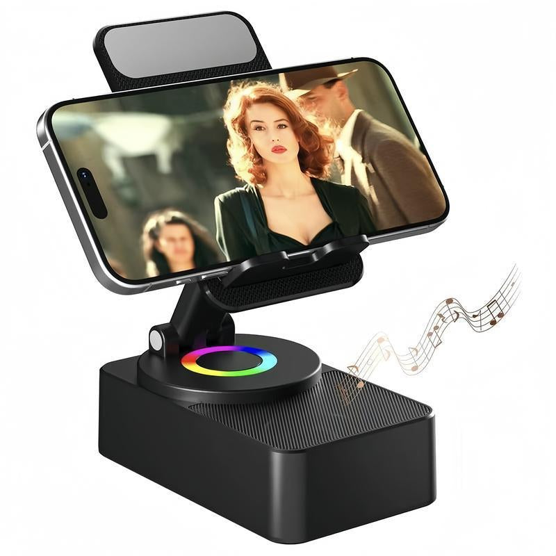 5-In-1 Wireless Speaker & Phone Stand – Bluetooth, Atmosphere Light, Power Bank | 5.3 HD Surround Subwoofer, 300° Rotatable Foldable Design | Ideal for Outdoor Picnics, Bedroom Movie Nights, Camping Trips, Office Desk Setup & Birthday Gatherings