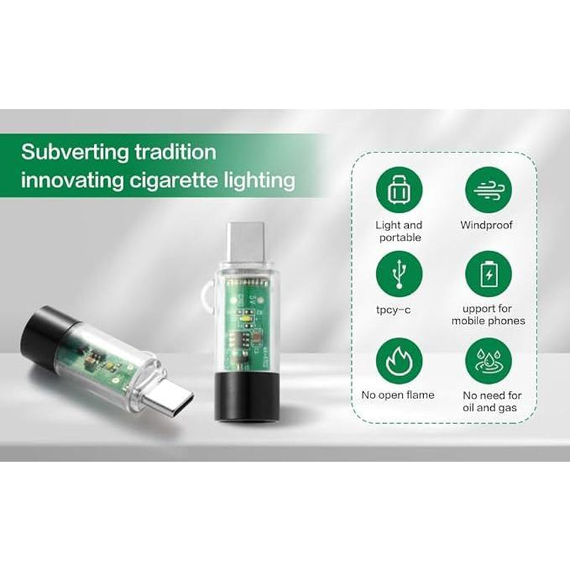 USB-C Electric Lighter, Windproof Waterproof, Phone Power Bank Can Powered It, Mini, Lightweight, Activated by Plugging into Power Source, Automatically Turns off after 10 Seconds(Transparent) 1Pc-Transparent