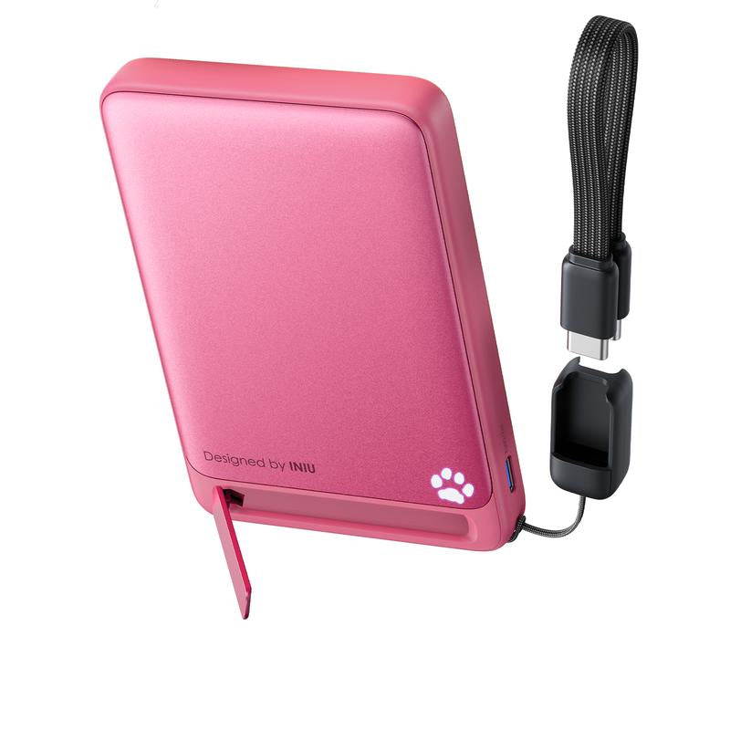 INIU Magfino 10000Mahportable Charger, Ultra Slim Qi2 Certified 10000Mah 45W Magnetic Power Bank, Super Fast Charge, Metal USB C In&Out Wireless Battery Pack with Foldable Stand, Phone Charger, Only for Iphone 17 16 15 14 13 12 Series