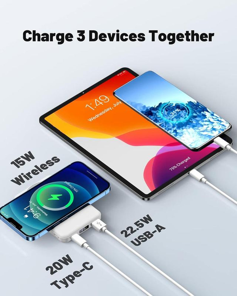 Wireless Charging Power Bank, 10000 Mah Power Bank with Folding Stand and USB-C Cable LED Display, Magnetic Power Bank 22.5W PD Fast Charging for Iphone